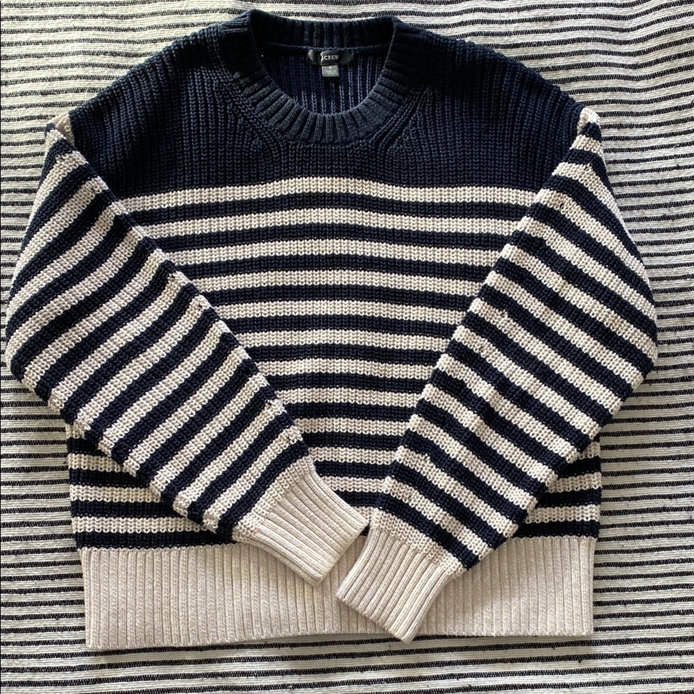 J Crew cotton Navy and White Striped Sweater
